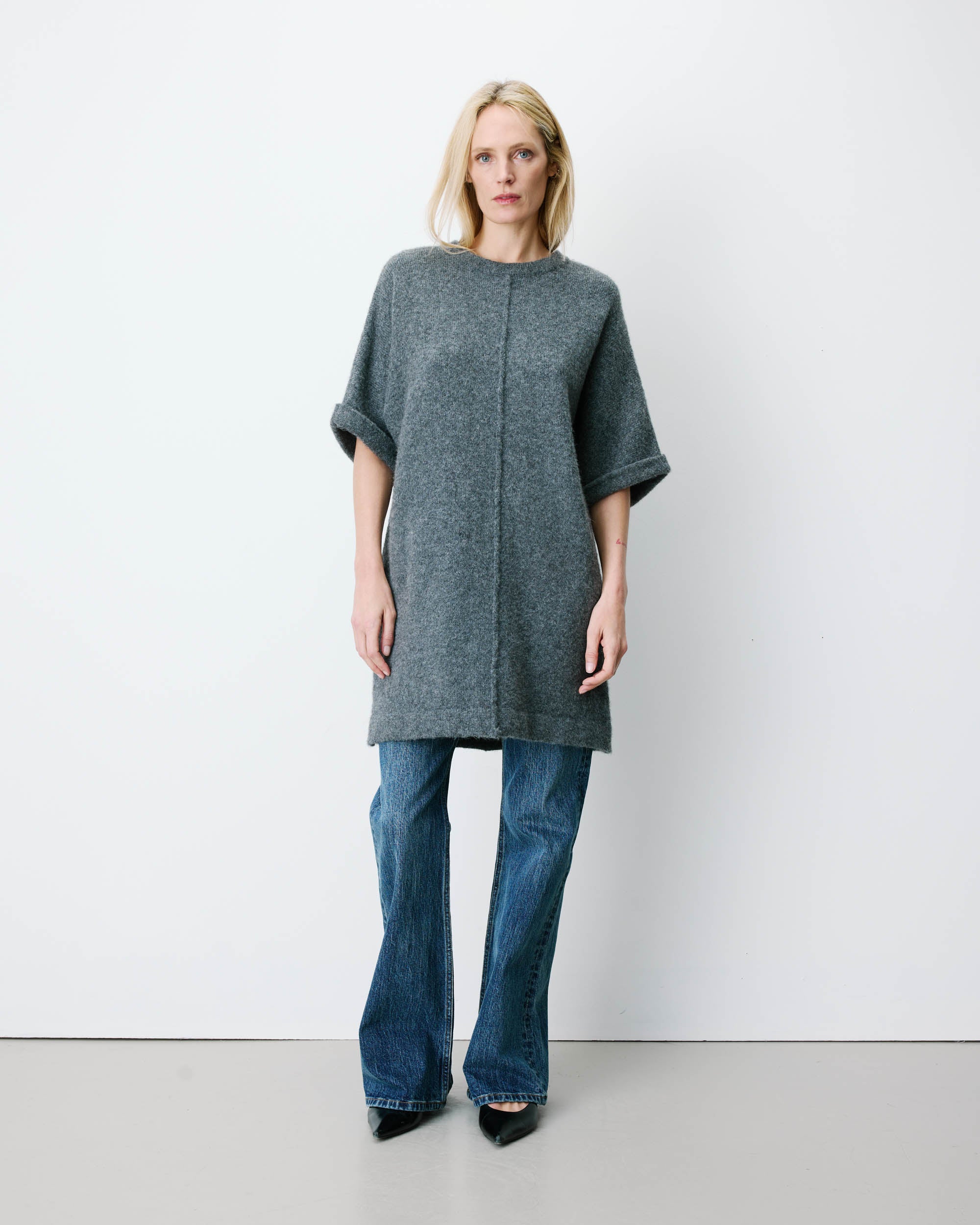 Robe courte en maille manches kimono anthracite Alinae