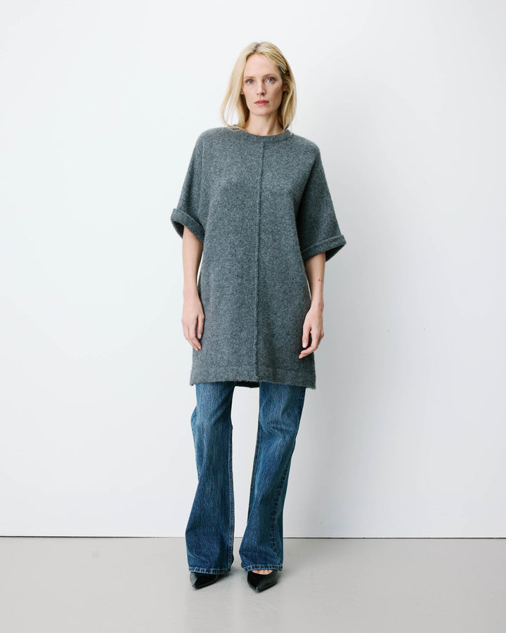 Robe courte en maille manches kimono anthracite Alinae