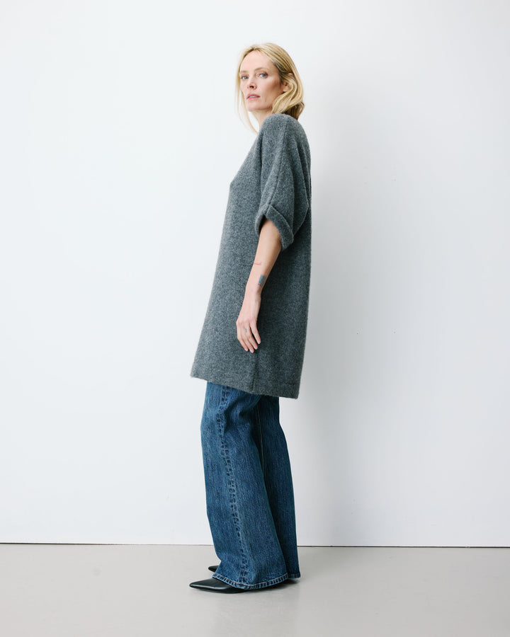 Robe courte en maille manches kimono anthracite Alinae
