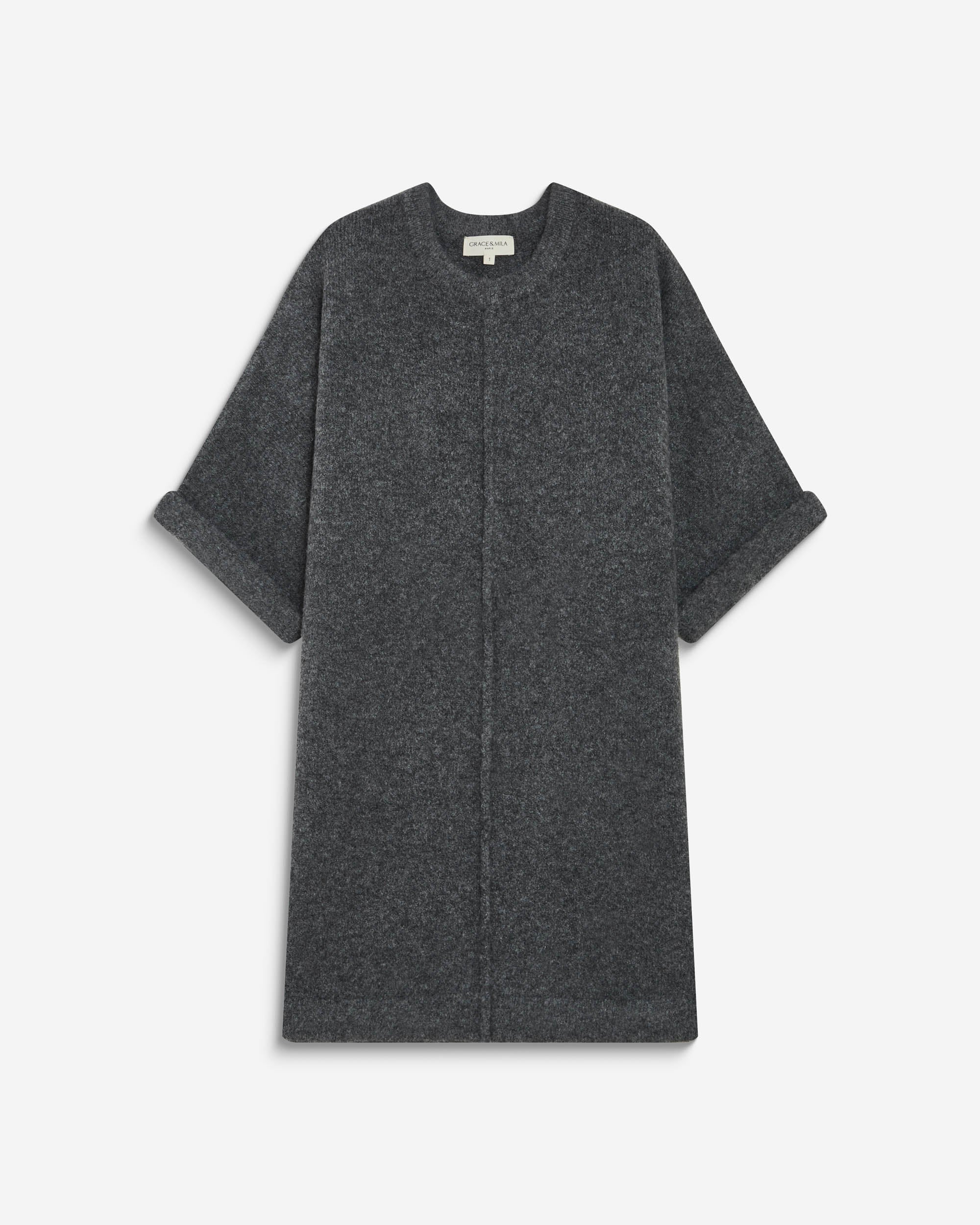 Robe courte en maille manches kimono anthracite Alinae