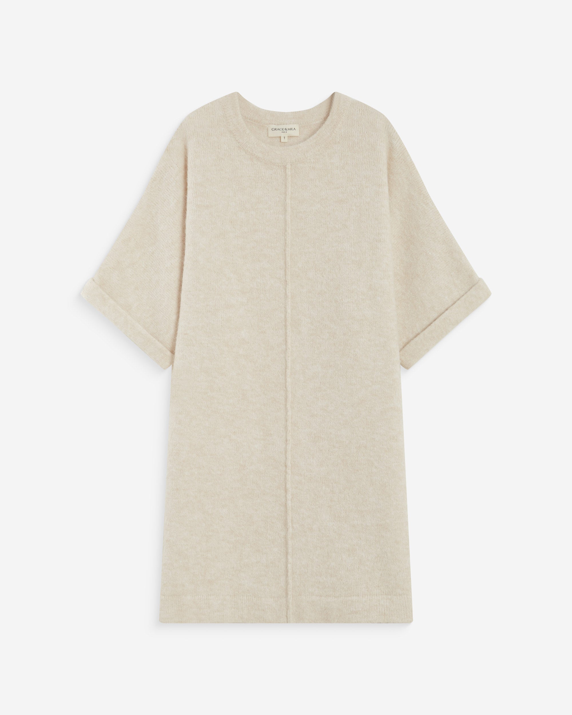 Robe courte en maille manches kimono sable Alinae