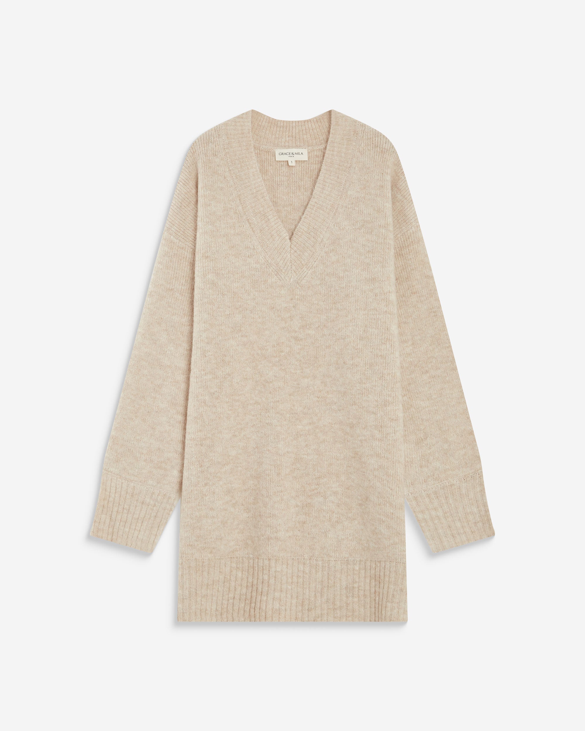 Vestido corto de punto oversize beige Airina