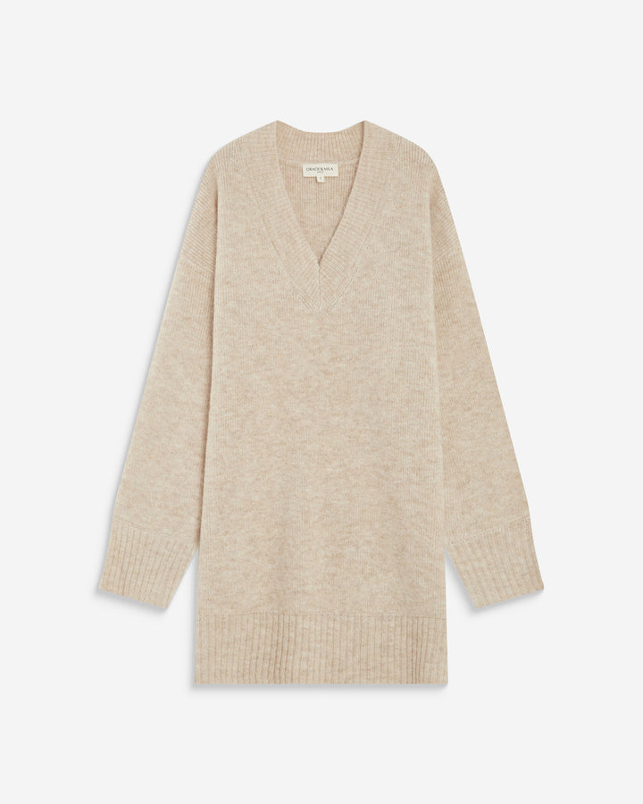 Vestido corto de punto oversize beige Airina