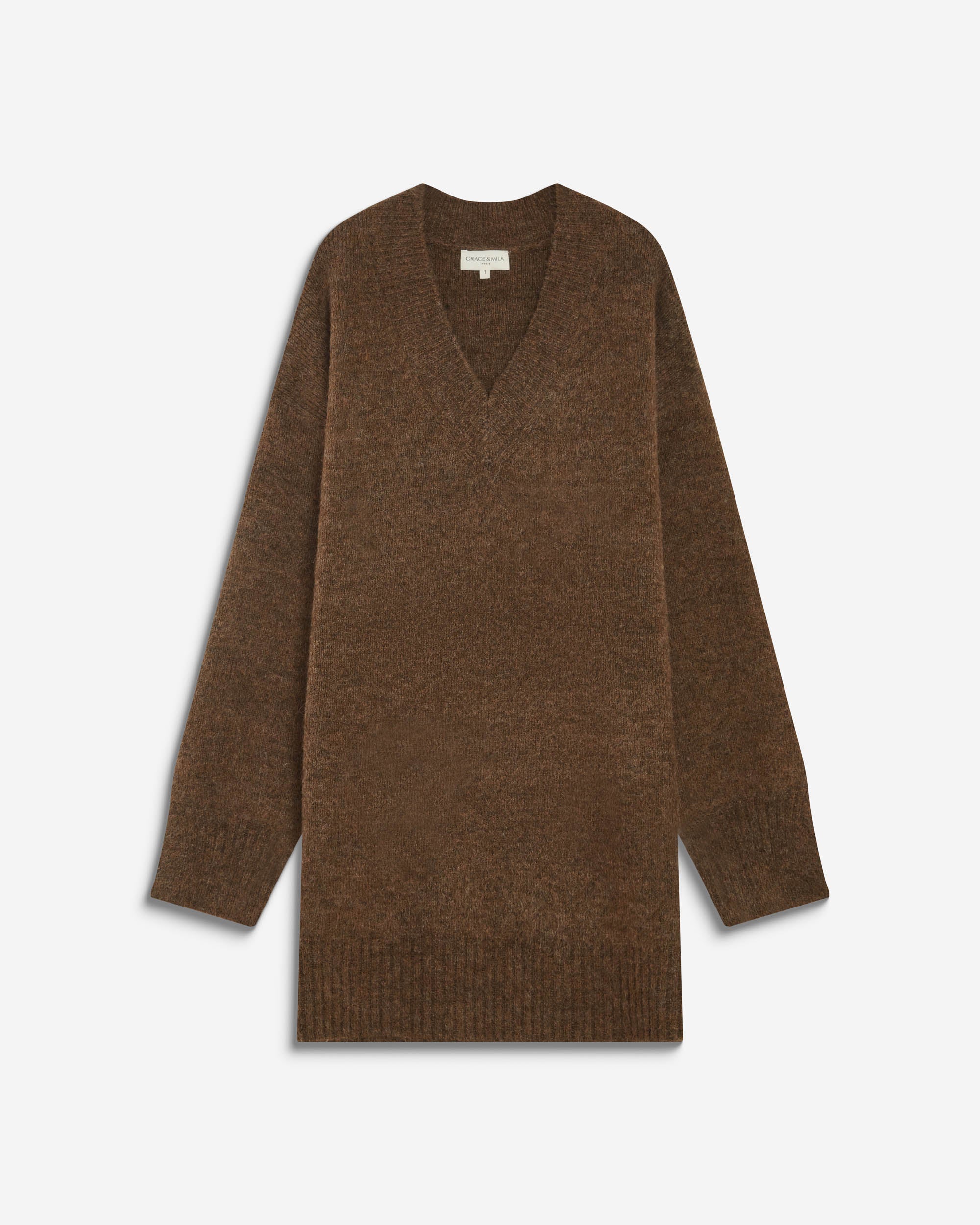 Vestido corto de punto oversize chocolat Airina