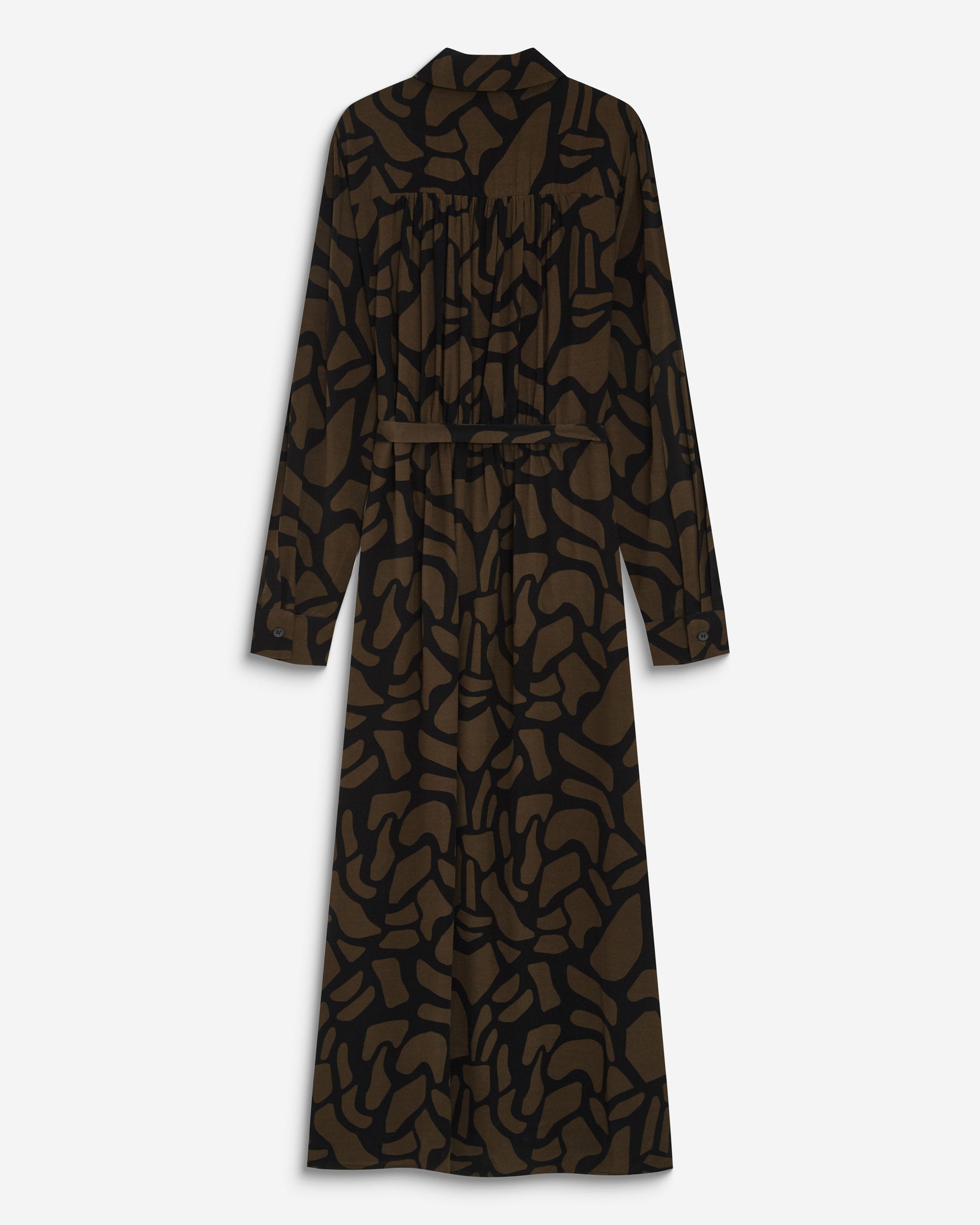 Robe chemise longue ceinturée à motif kaki Aveline