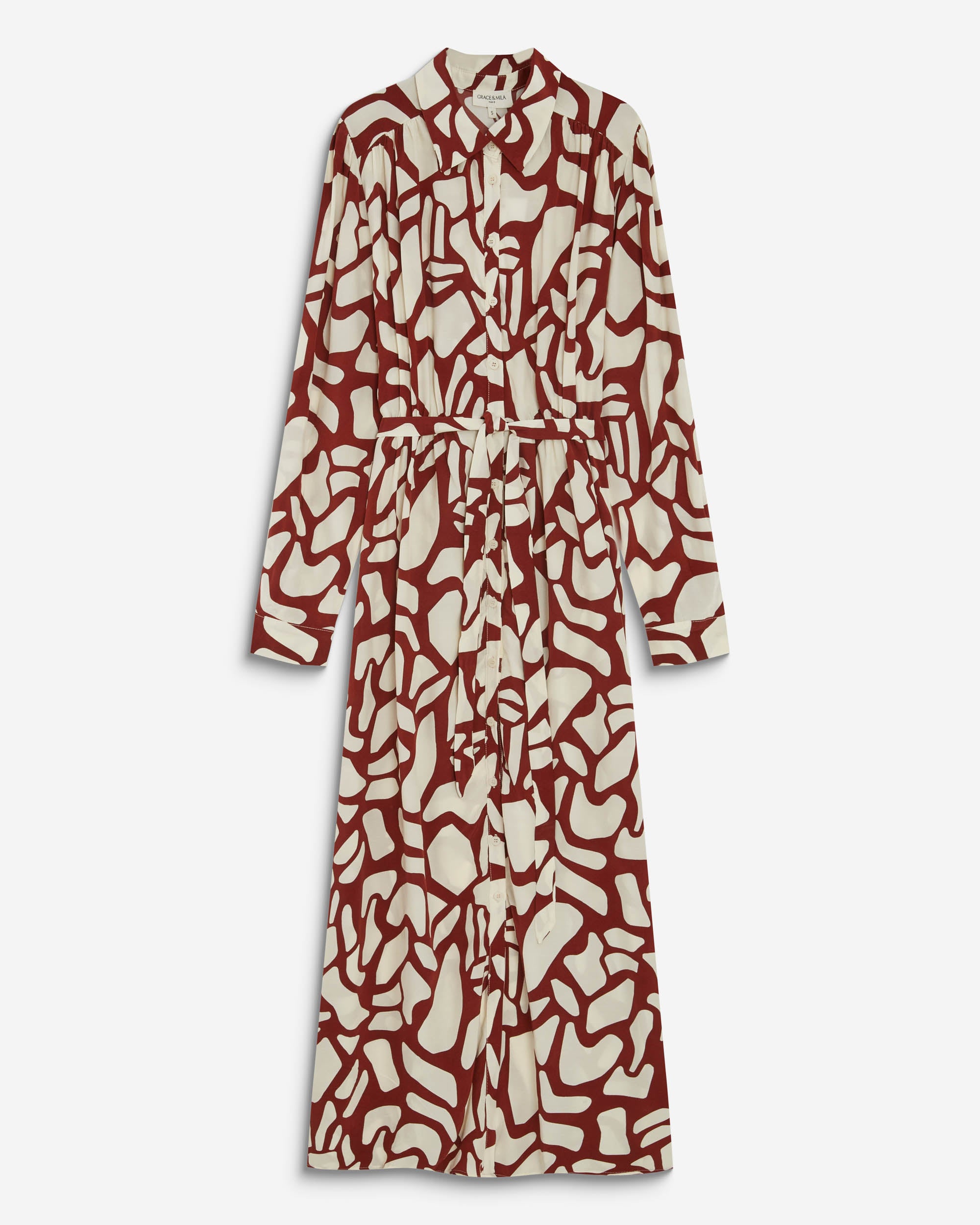 Robe chemise longue ceinturée à motif terracotta Aveline