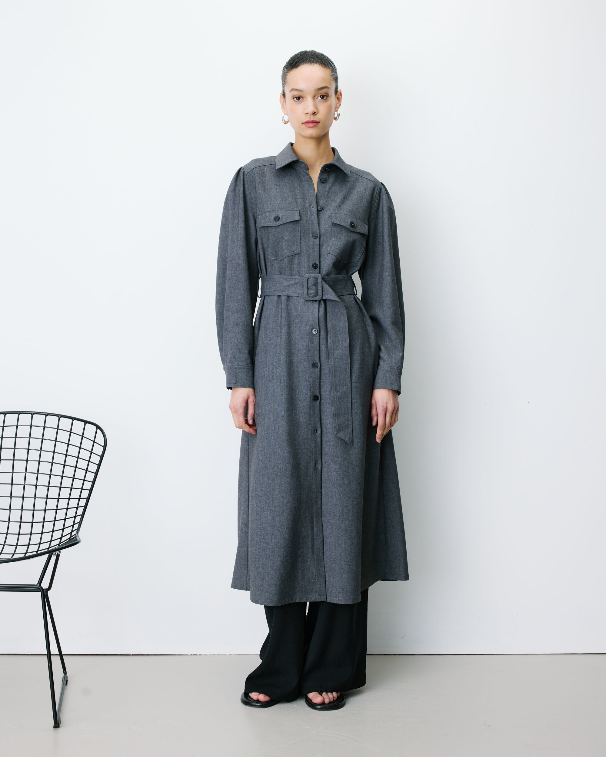 Vestido camisero largo anthracite Arella