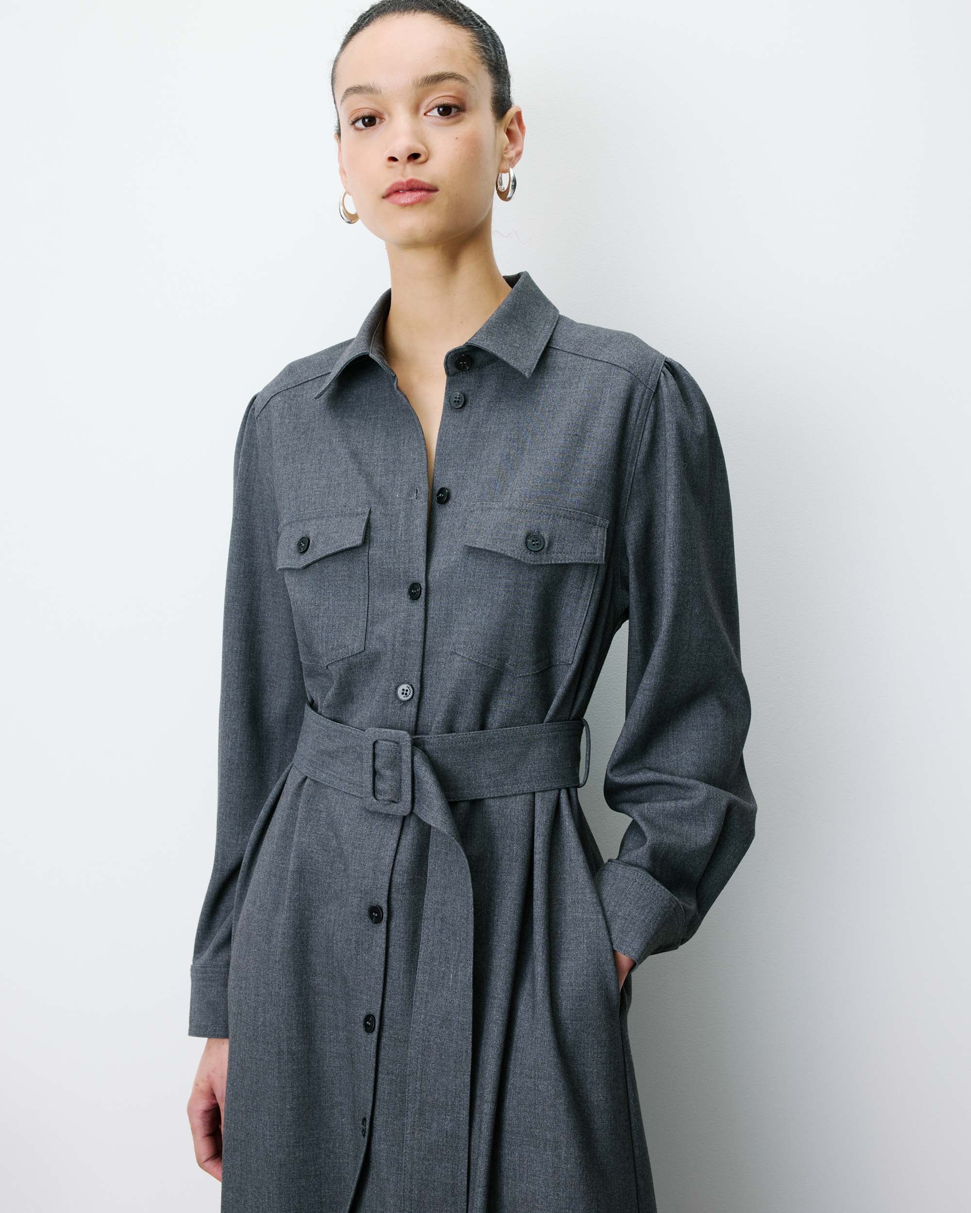 Vestido camisero largo anthracite Arella