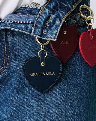 Porte-clés cœur en cuir marine Aria