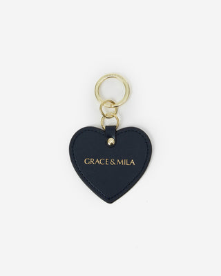 Porte-clés cœur en cuir marine Aria