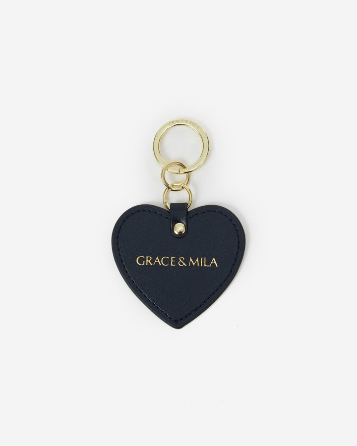 Porte-clés cœur en cuir marine Aria