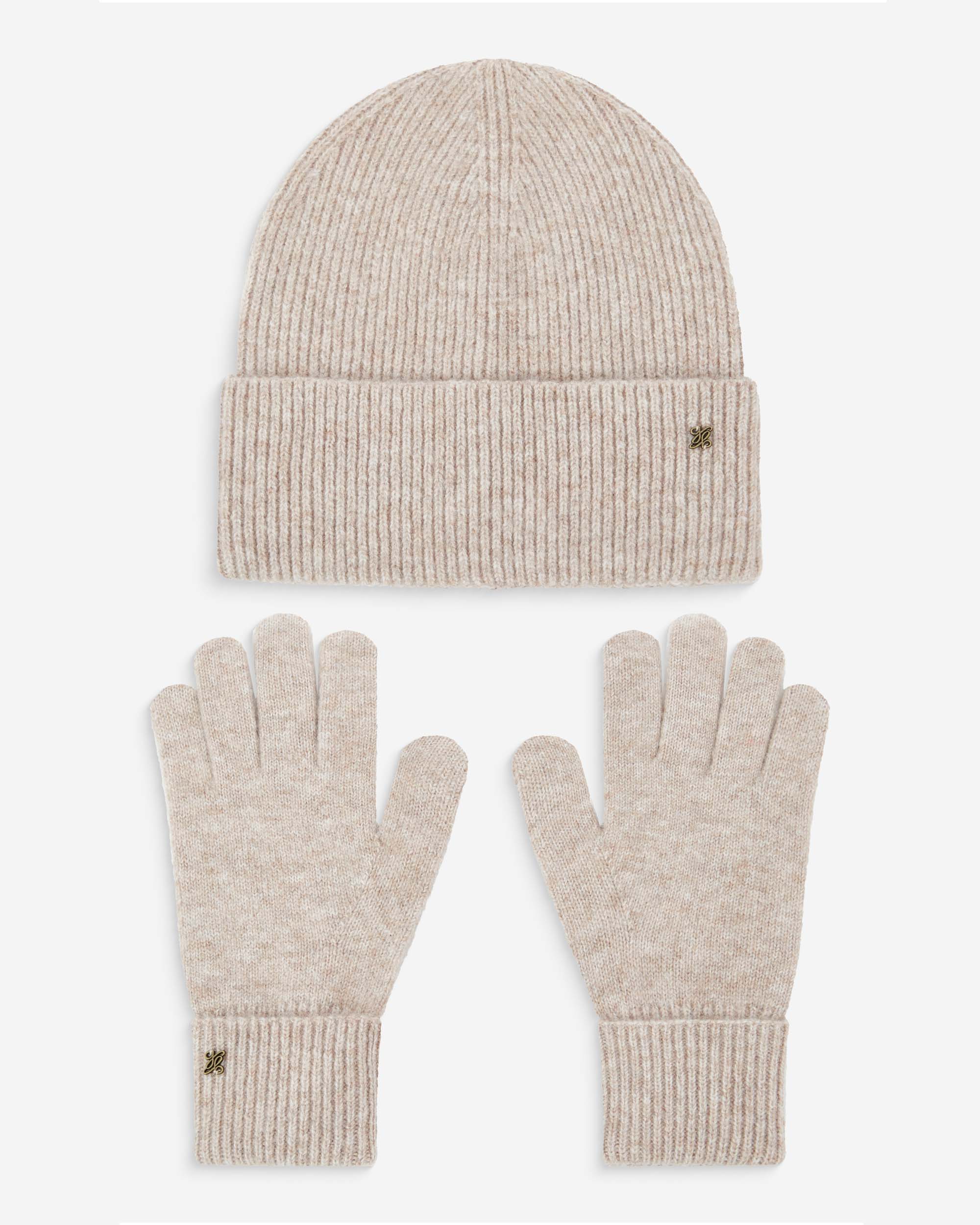 Duo bonnet et gants en maille taupe Anicet