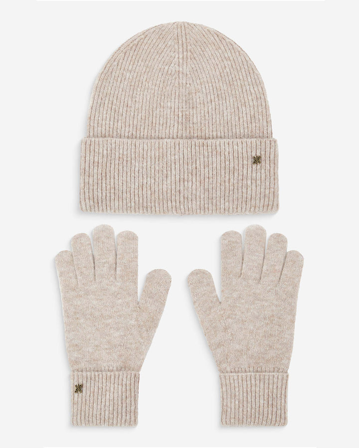 Duo bonnet et gants en maille taupe Anicet