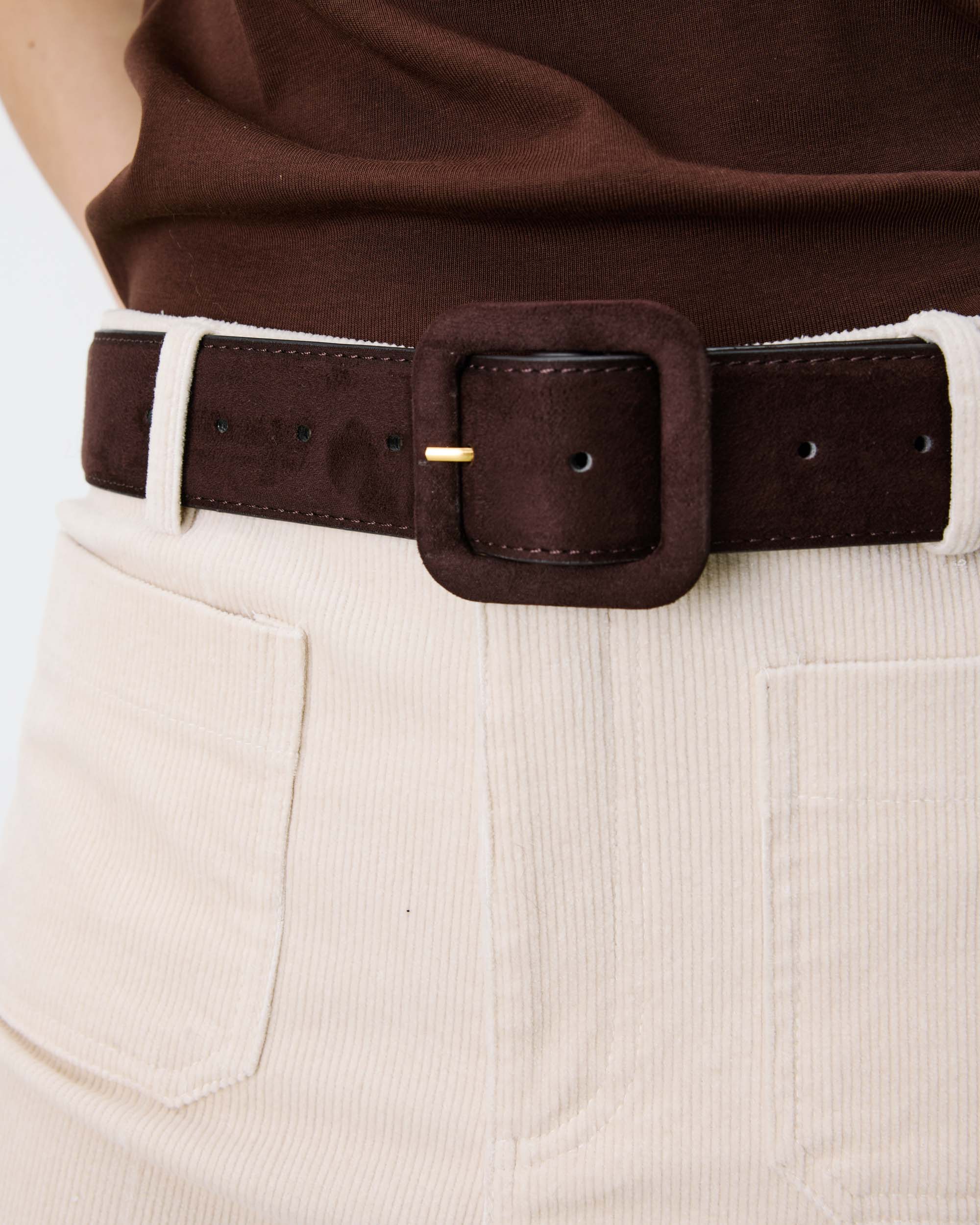 Ceinture en suédine boucle carrée assortie chocolat Alvaro