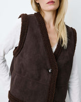 Sleeveless faux-shearling vest chocolat Anya