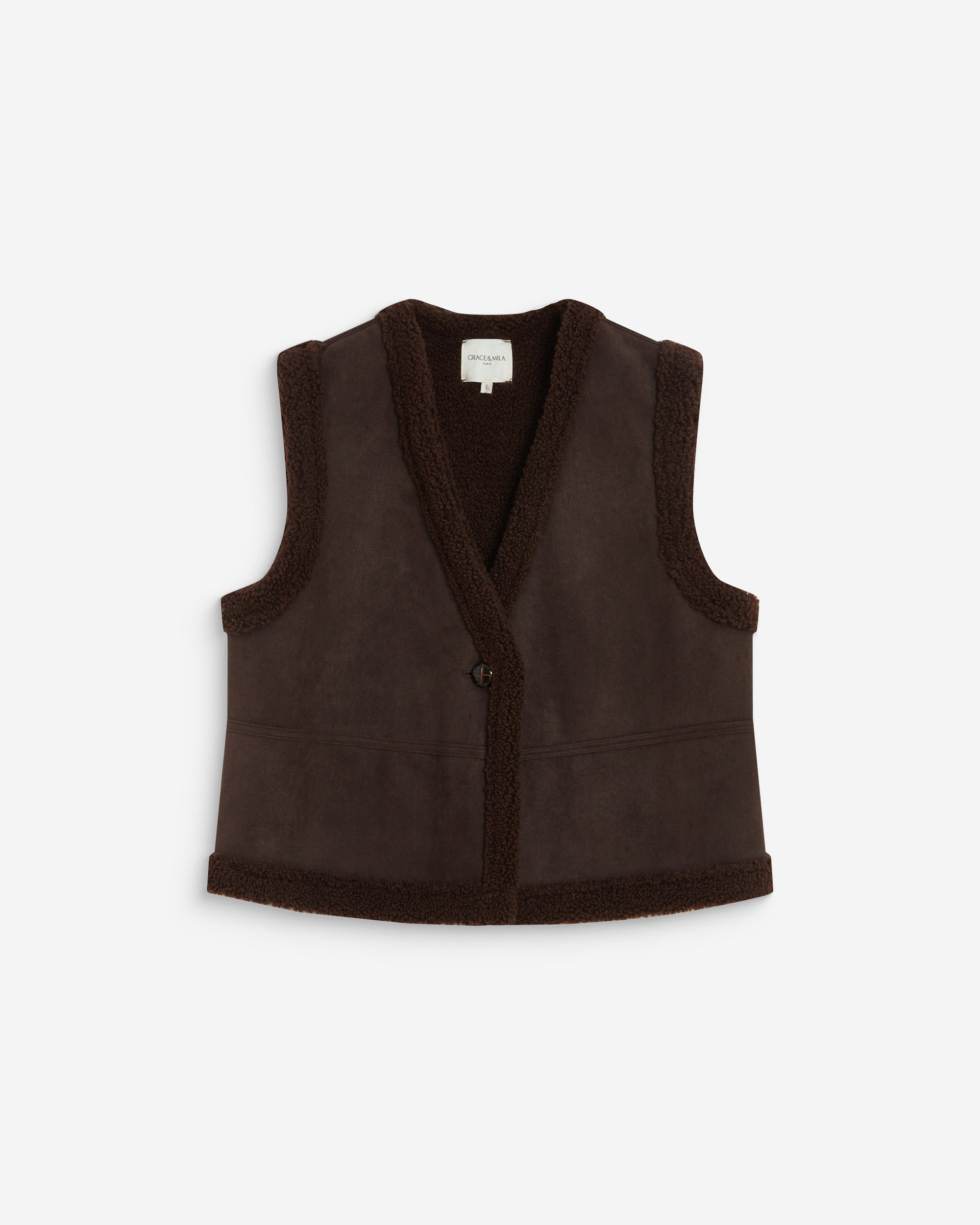 Sleeveless faux-shearling vest chocolat Anya