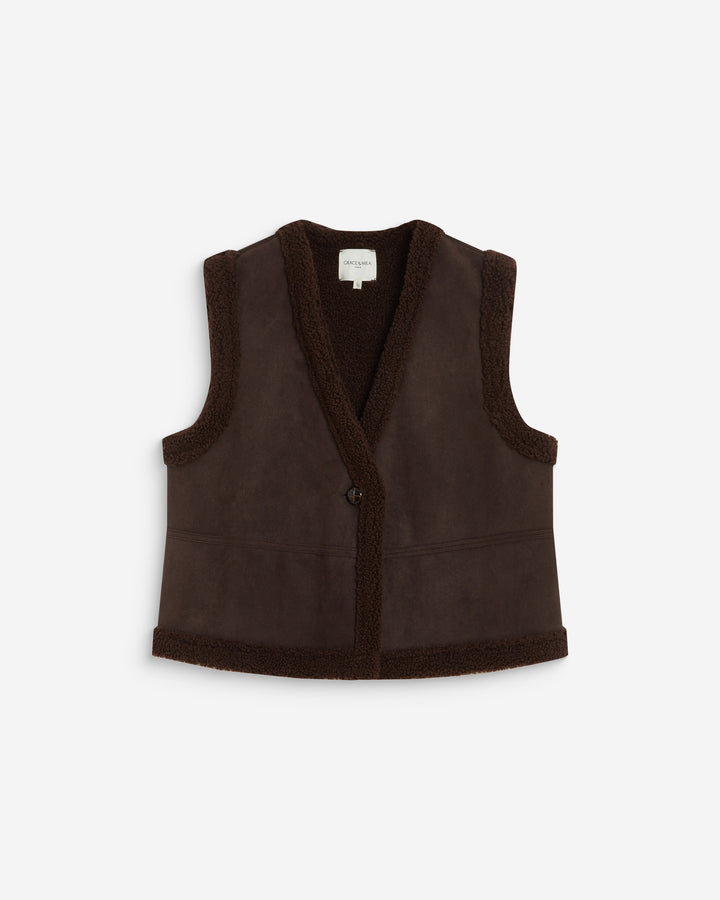 Sleeveless faux-shearling vest chocolat Anya
