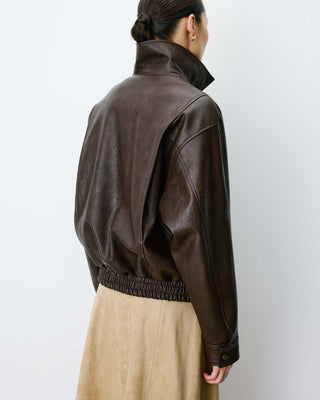 Chaqueta biker oversize de polipiel chocolat Axel