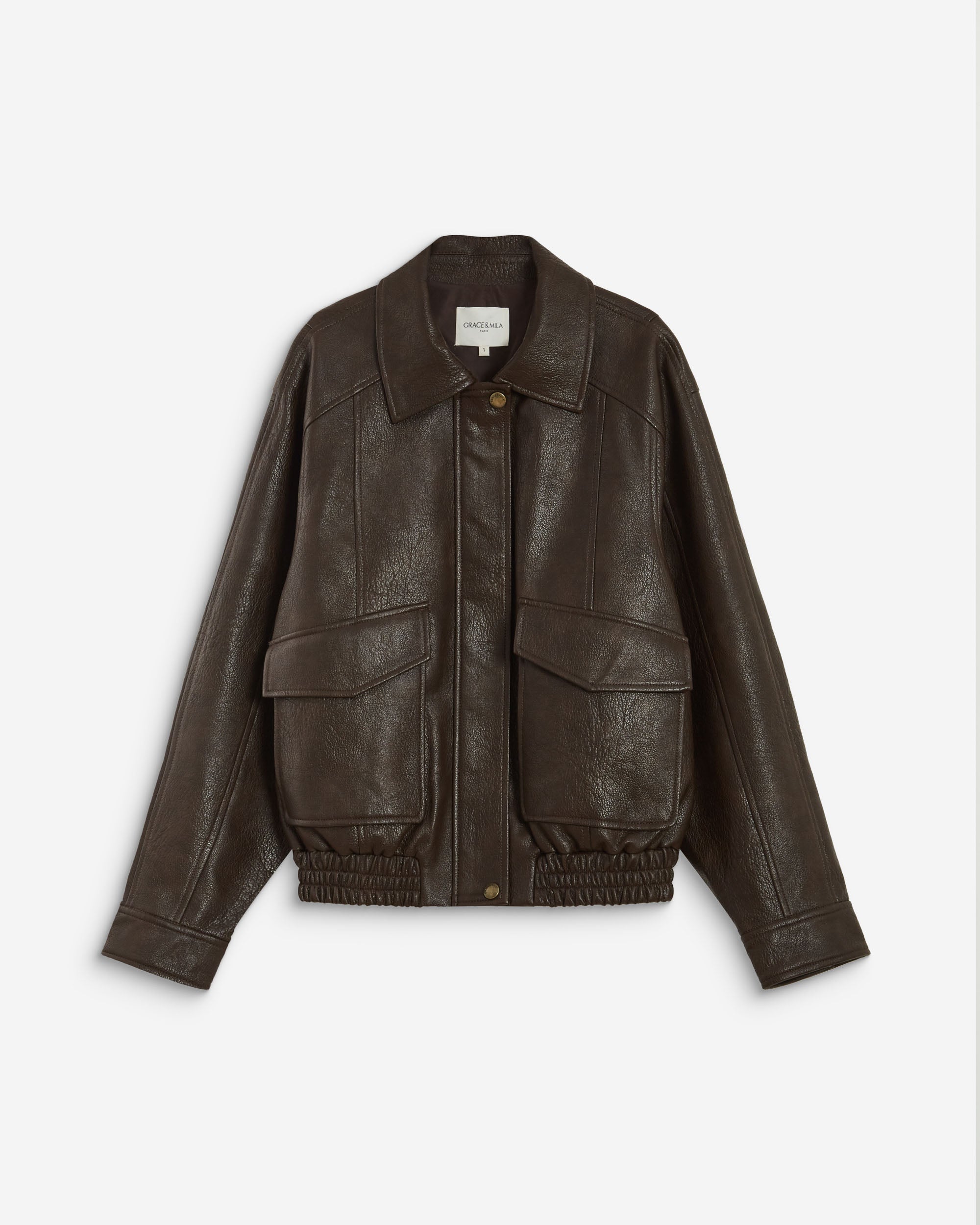 Chaqueta biker oversize de polipiel chocolat Axel