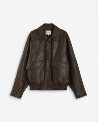 Chaqueta biker oversize de polipiel chocolat Axel