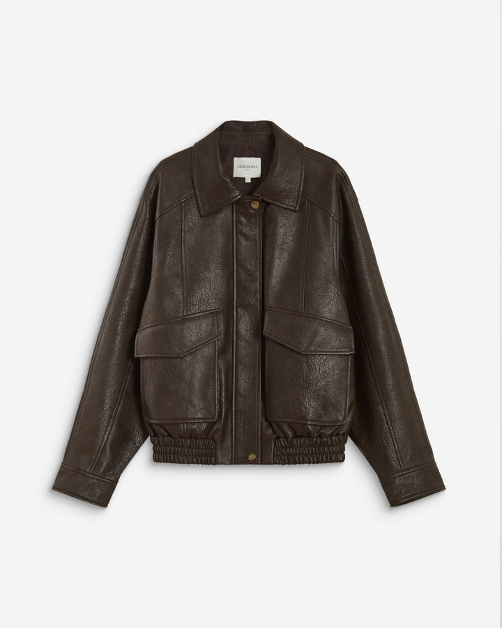 Chaqueta biker oversize de polipiel chocolat Axel