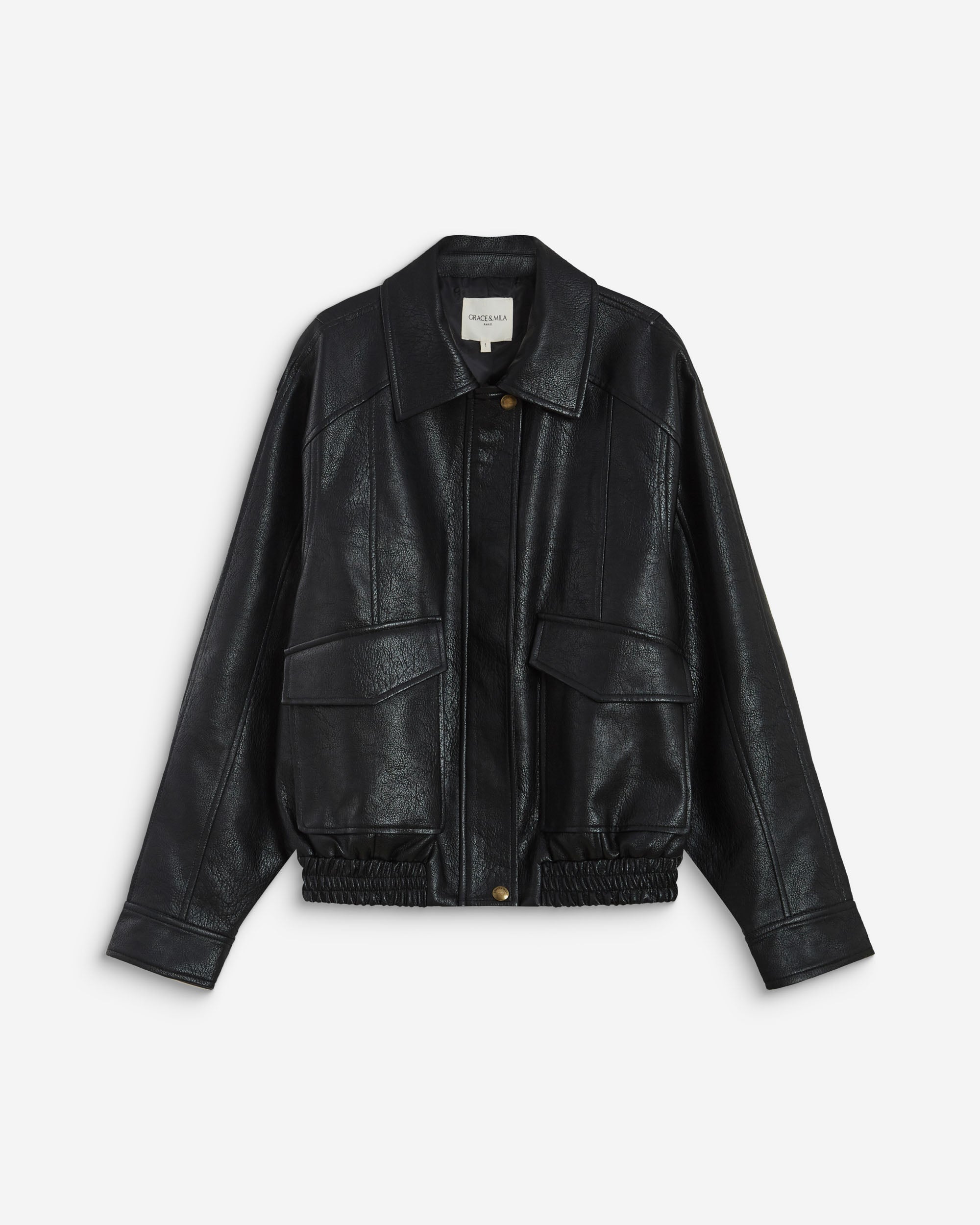 Blouson oversize similicuir à poches noir Axel