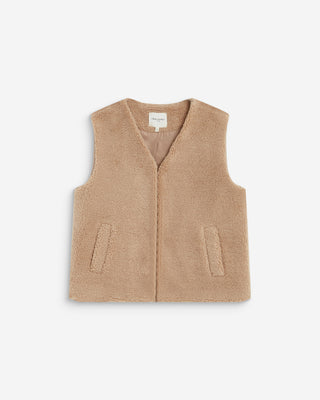 Veste sans manches en fausse shearling beige Avery