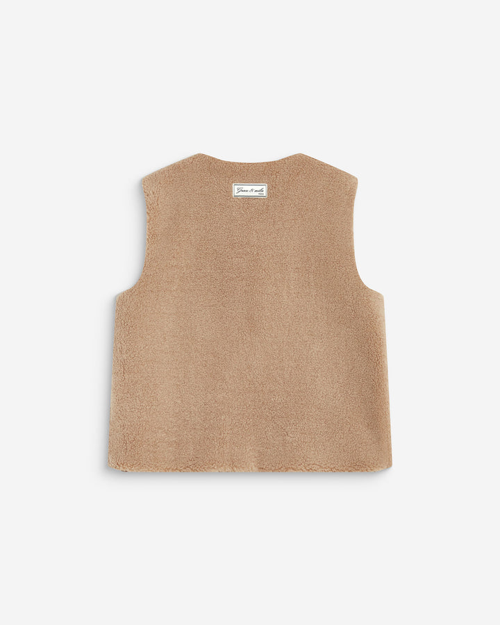 Veste sans manches en fausse shearling beige Avery