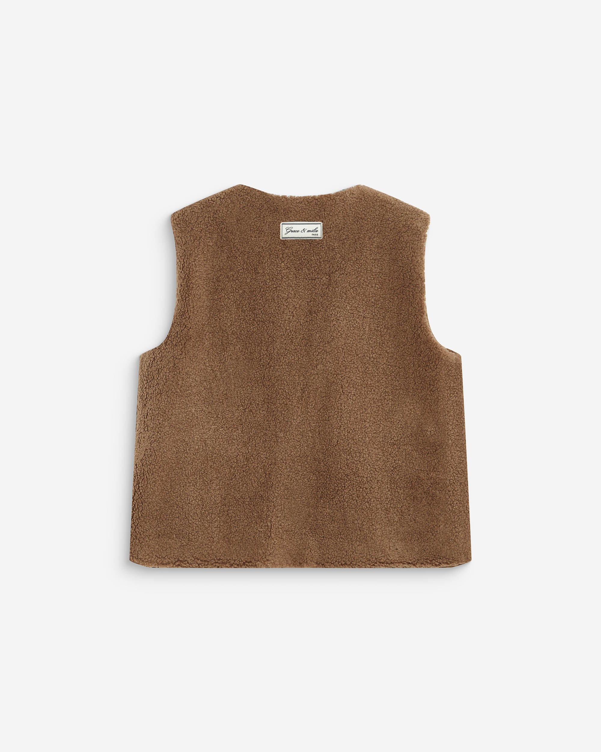 Veste sans manches en fausse shearling taupe Avery