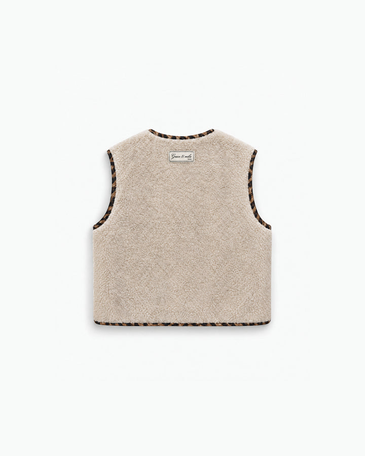 Chaleco reversible de terciopelo de canalé con estampado de leopardo Alexis