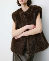 Veste droite sans manches en fausse fourrure chocolat Aelio