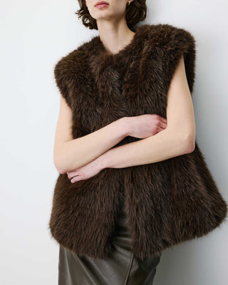 Veste droite sans manches en fausse fourrure chocolat Aelio