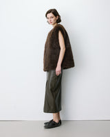 Veste droite sans manches en fausse fourrure chocolat Aelio