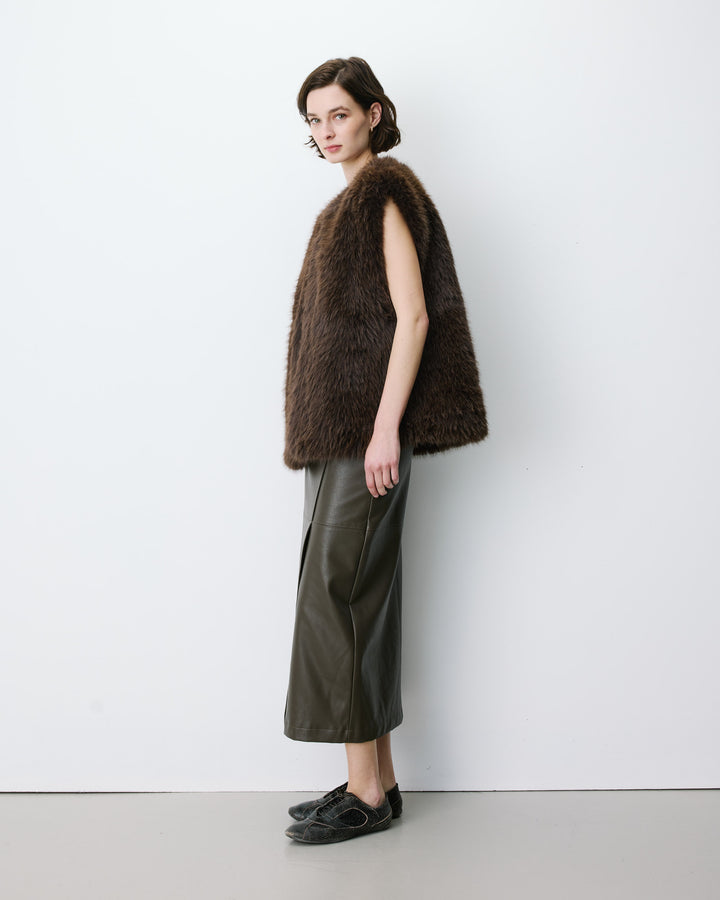 Veste droite sans manches en fausse fourrure chocolat Aelio