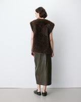 Veste droite sans manches en fausse fourrure chocolat Aelio