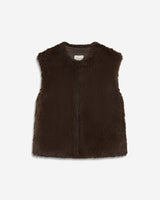 Veste droite sans manches en fausse fourrure chocolat Aelio