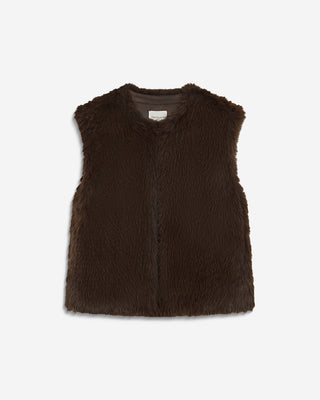 Veste droite sans manches en fausse fourrure chocolat Aelio