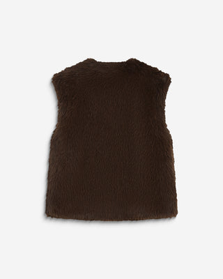 Veste droite sans manches en fausse fourrure chocolat Aelio