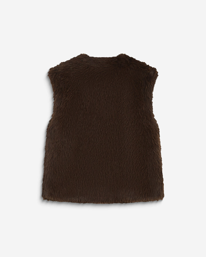 Veste droite sans manches en fausse fourrure chocolat Aelio