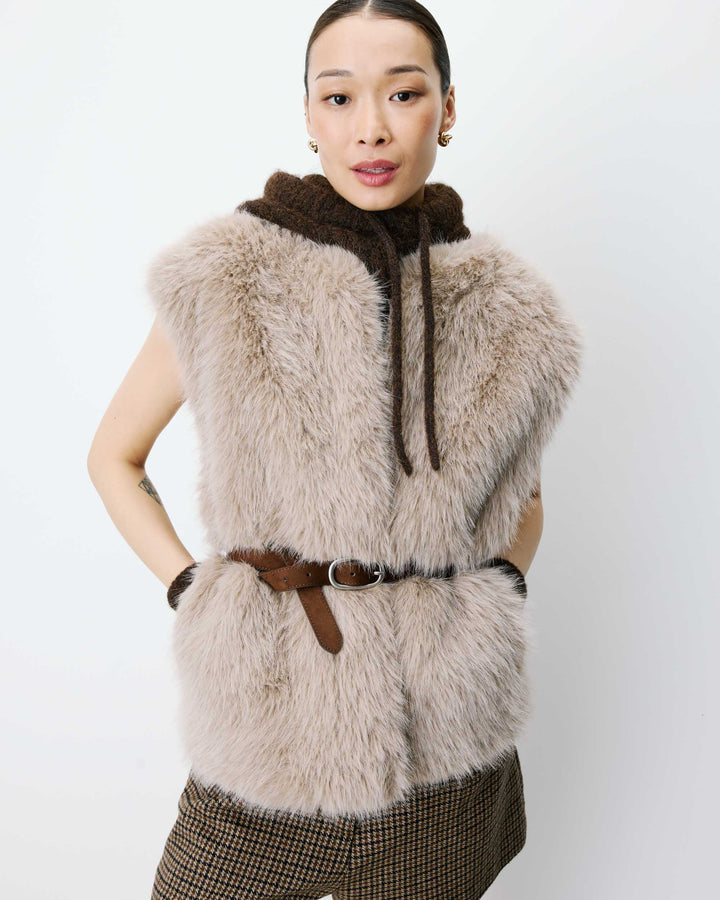 Veste droite sans manches en fausse fourrure grege Aelio