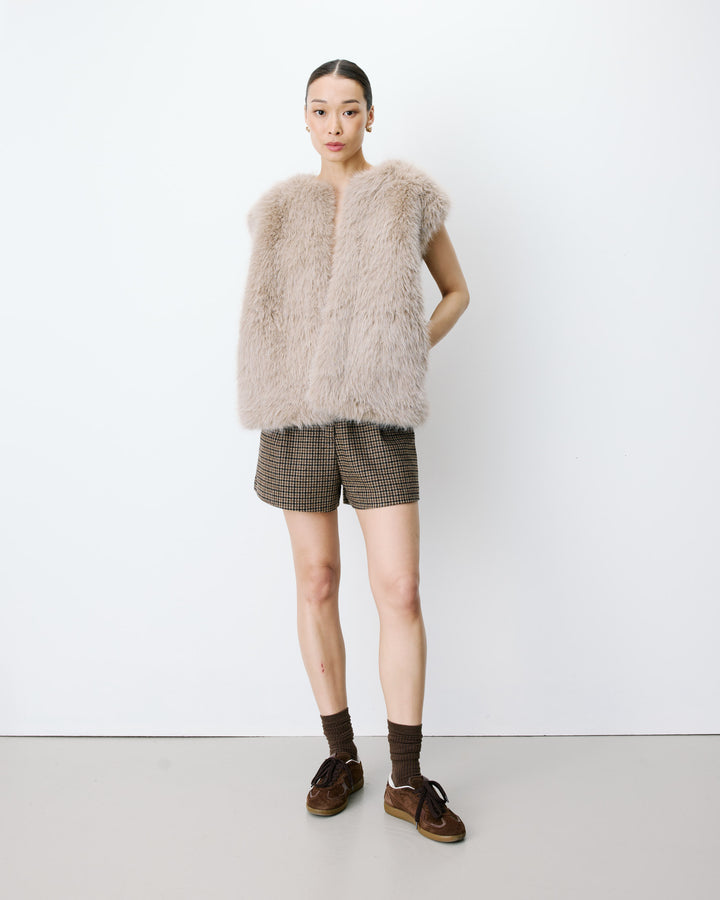 Veste droite sans manches en fausse fourrure grege Aelio