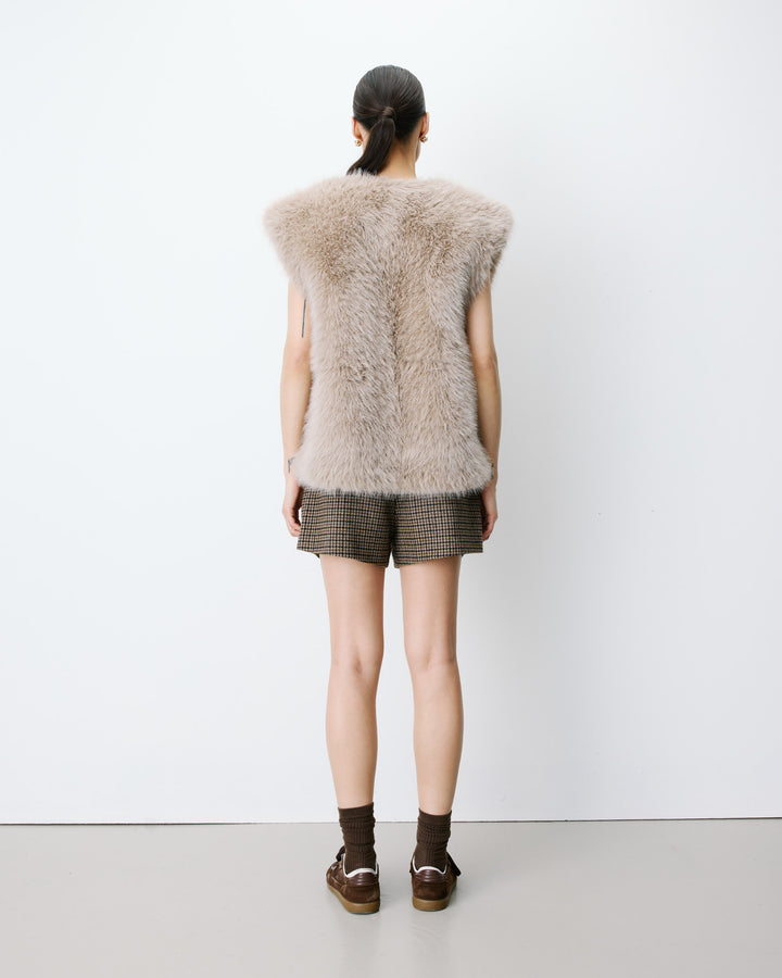 Veste droite sans manches en fausse fourrure grege Aelio