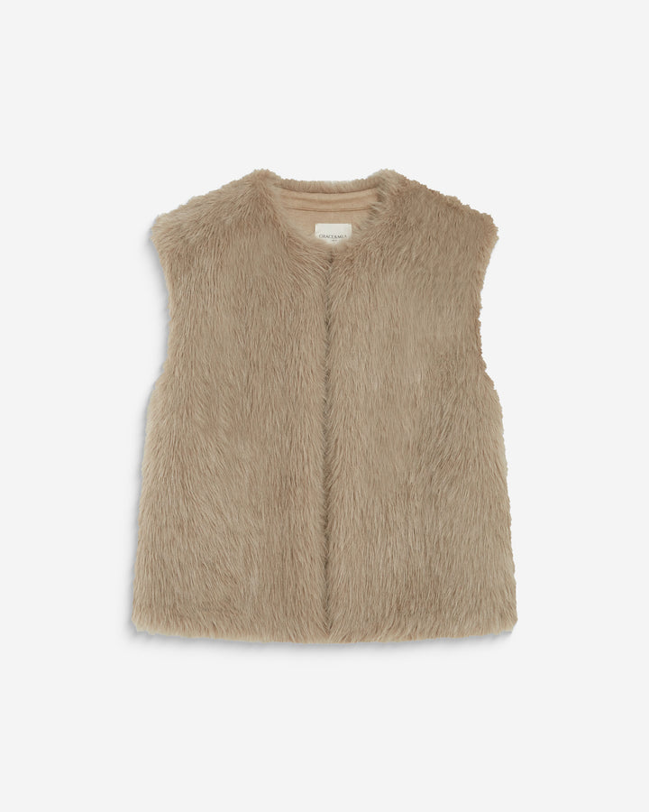 Veste droite sans manches en fausse fourrure grege Aelio