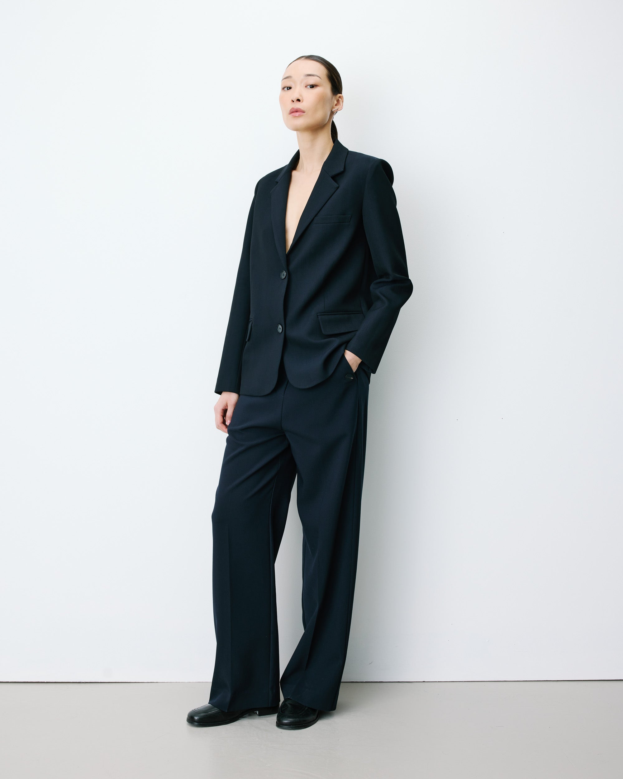 Blazer droit simple boutonnage à poches marine Alarick