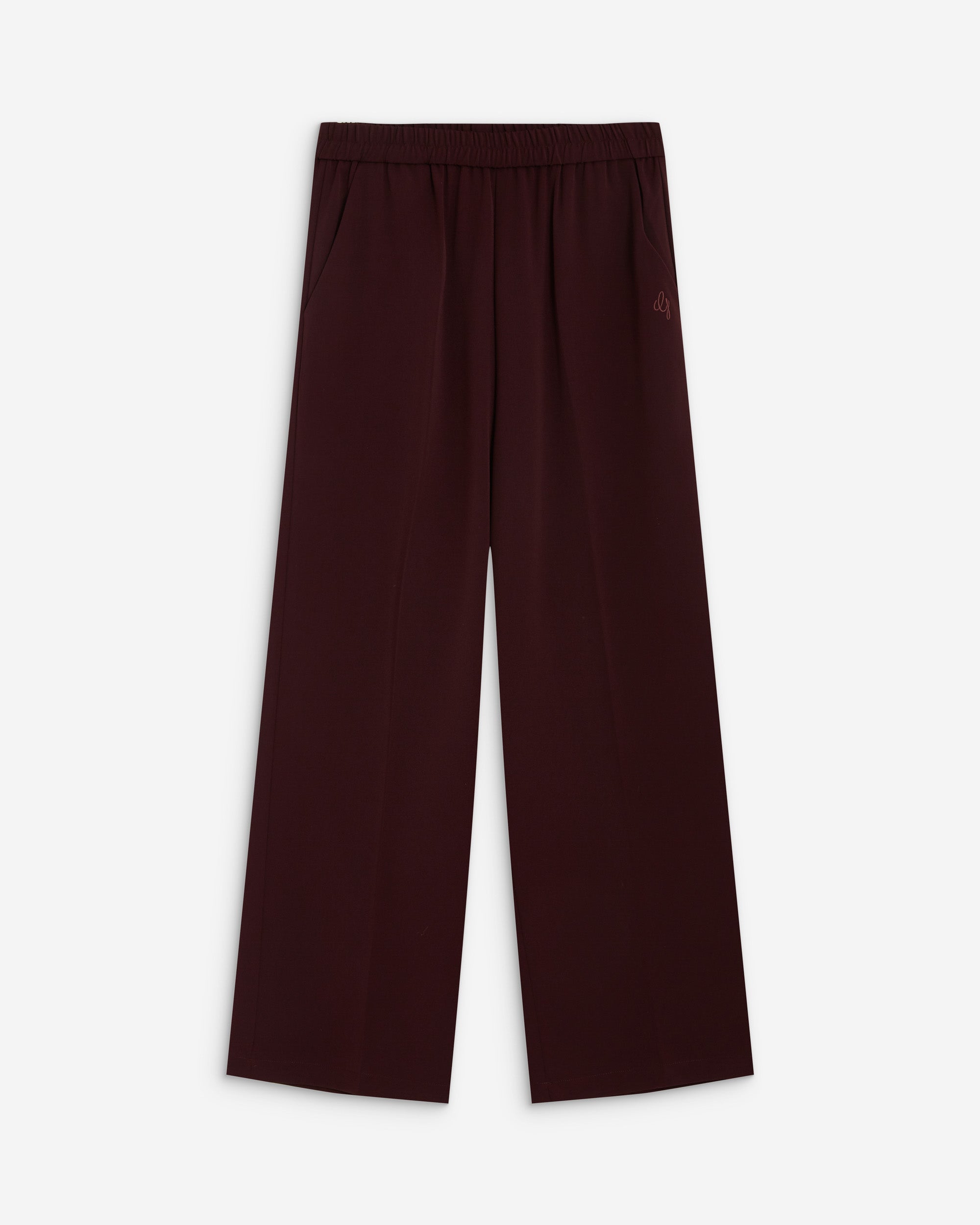 Pantalon fluide jambe large taille mi-haute aubergine Noblesse