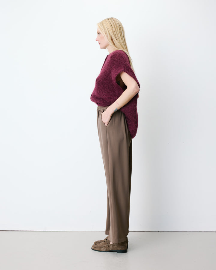 Pantalón amplio fluido con tiro medio taupe Noblesse