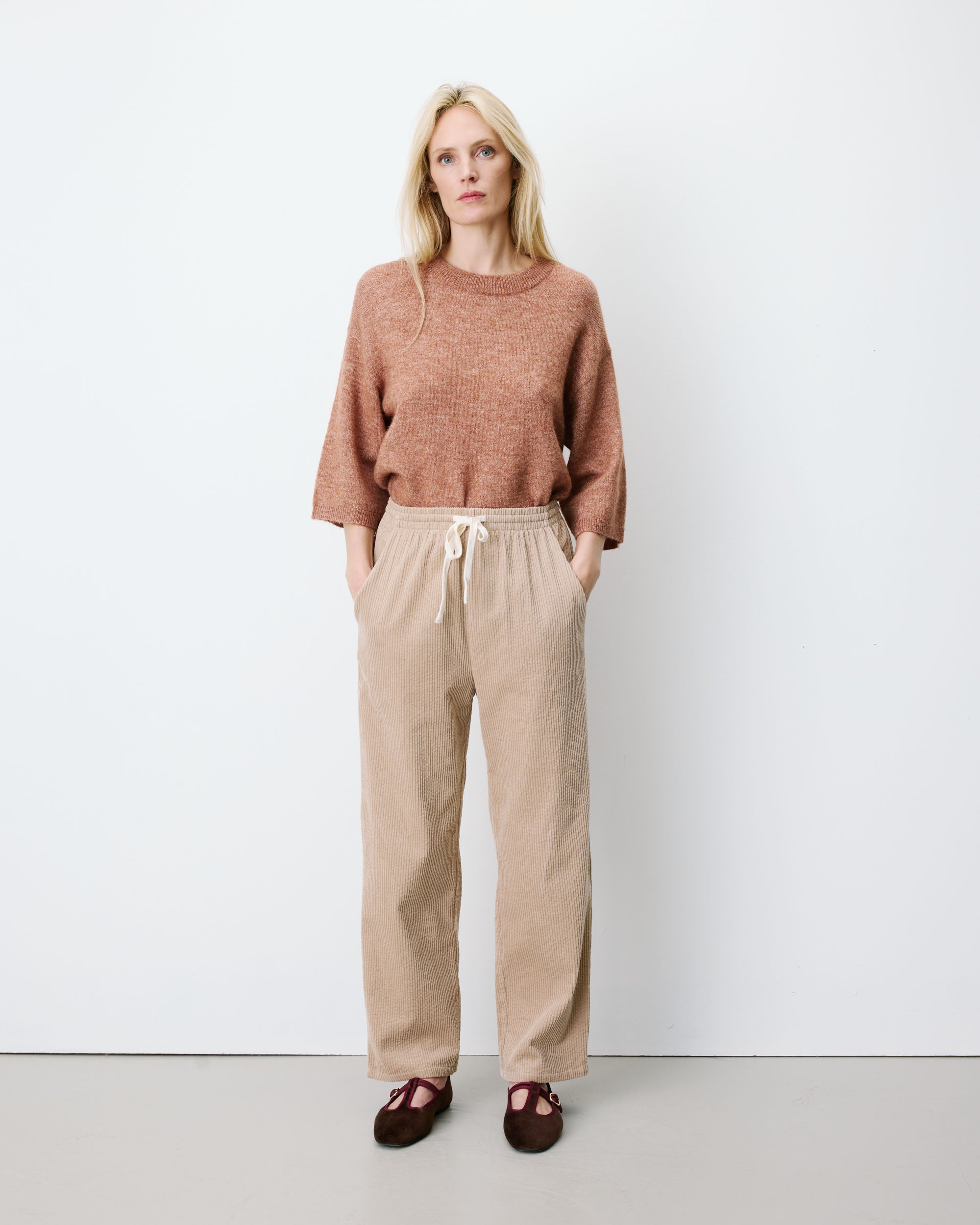 Corduroy pants with adjustable waist beige Liberty