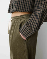 Pantalon velours côtelé taille ajustable kaki Liberty