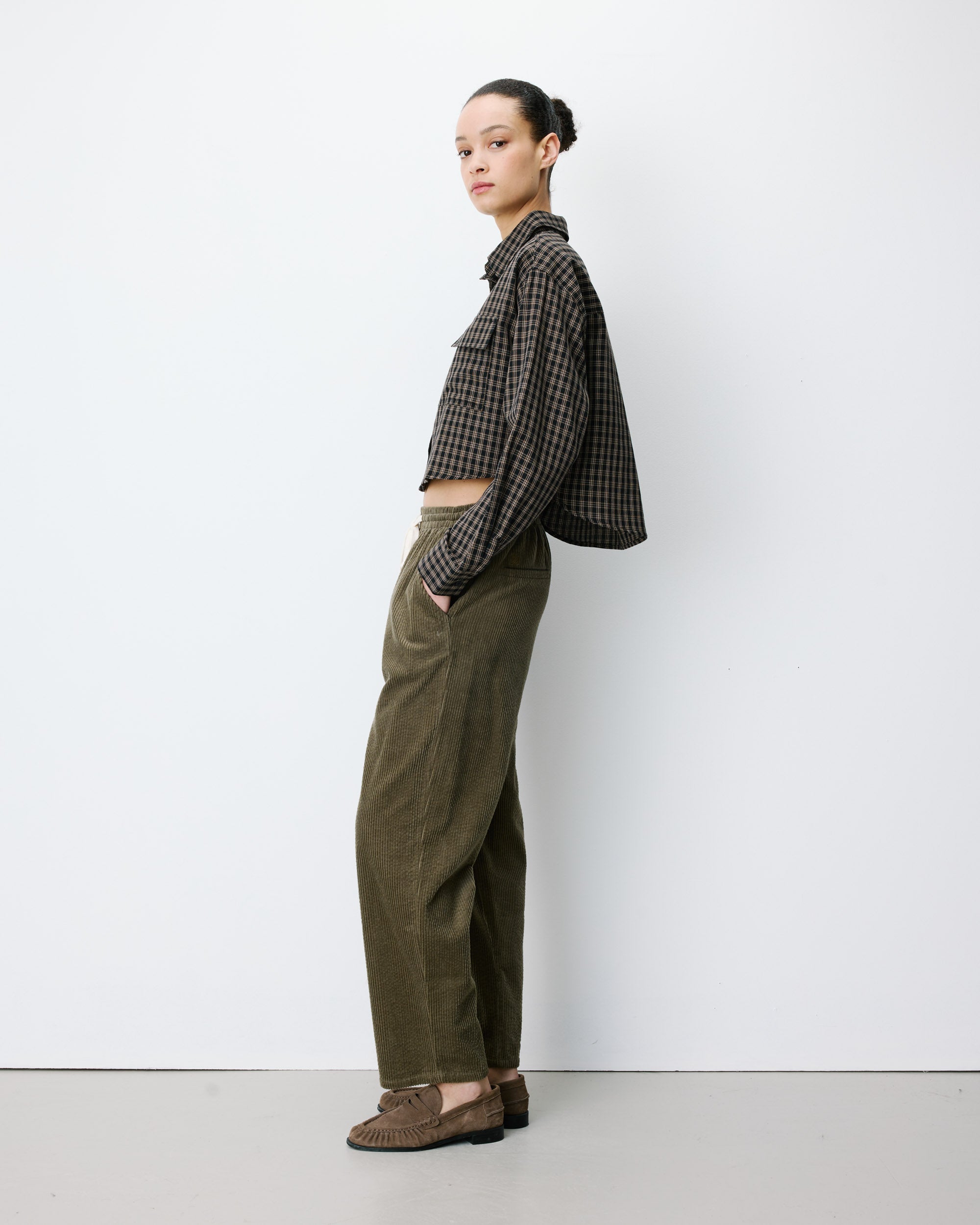 Pantalon velours côtelé taille ajustable kaki Liberty