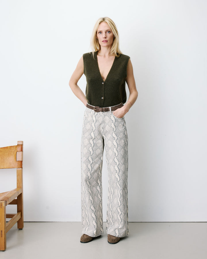 High-waist loose printed jeans python Socca